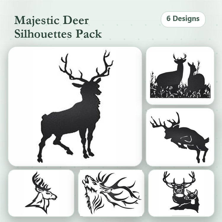 Deer Silhouettes Embroidery Bundle – Standing, Running, Pair & More (6 Designs)