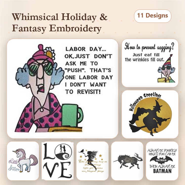 Funny Cat & Labor Day Grandma Embroidery Designs Bundle – Humorous Witch, Dog & Batman Quote (11 Designs)