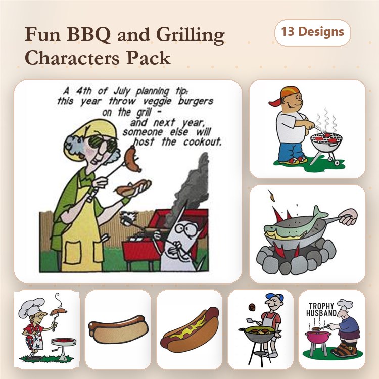 Grill & Barbecue Embroidery Bundle – Chefs & Delicious Food (13 Designs)
