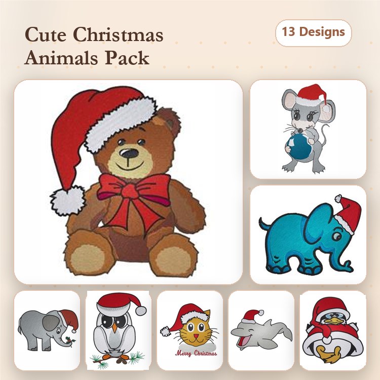 Animal Holiday Embroidery Bundle – Festive Characters (14 Designs)