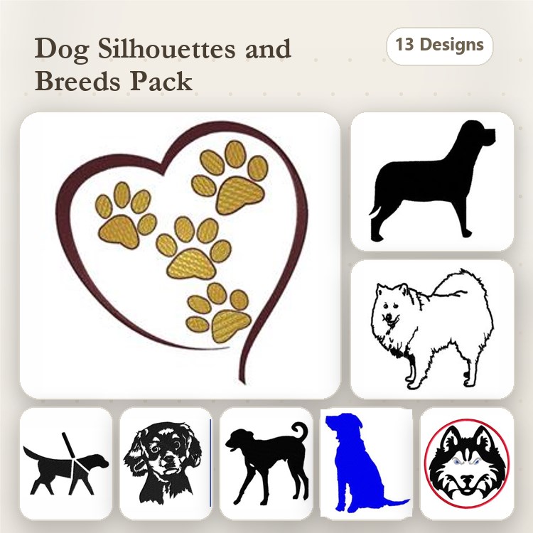 Dog Breed Embroidery Bundle – Samoyed, Husky & More (13 Designs)