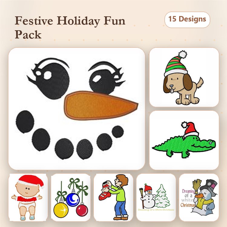 Golden Retriever & Snowman Embroidery Bundle – Winter Designs (15 Designs)
