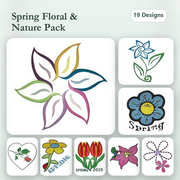Spring Floral Embroidery Designs Bundle – Tulip, Butterfly Floral, Colorful Flower & More (19 Designs)