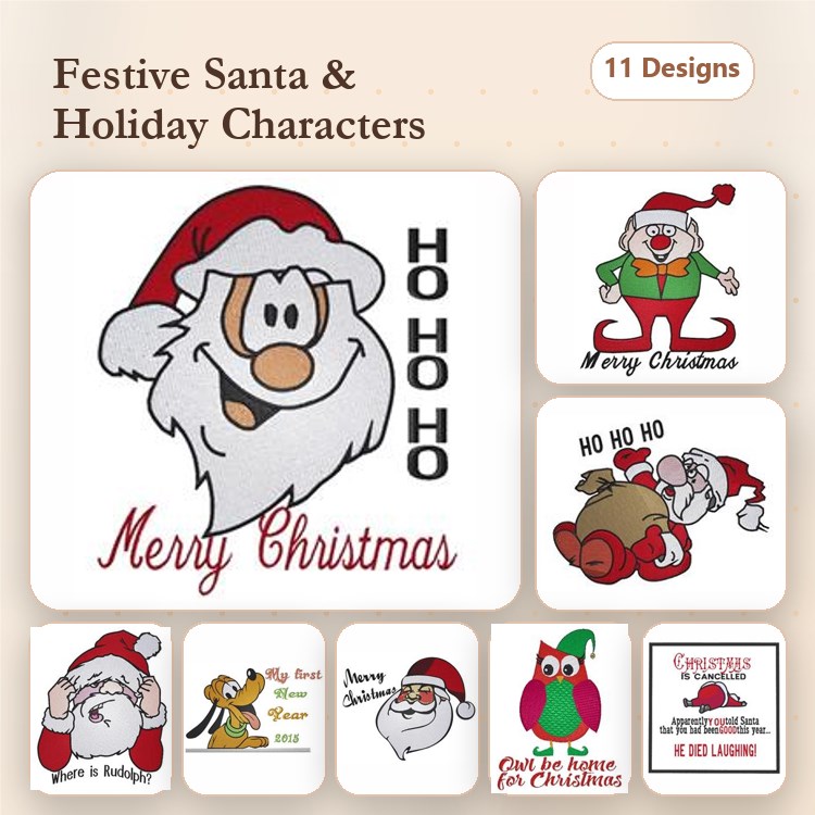 Santa Claus & Christmas Owl Embroidery Bundle – Holiday Designs (13 Designs)