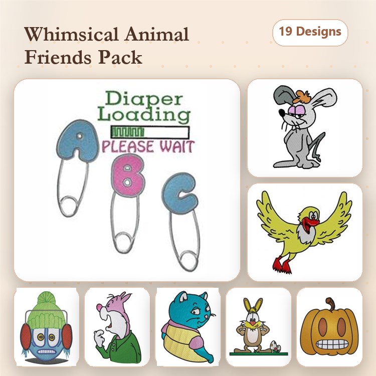 Cartoon Characters Embroidery Bundle – Fun Sea Life & Animals (24 Designs)