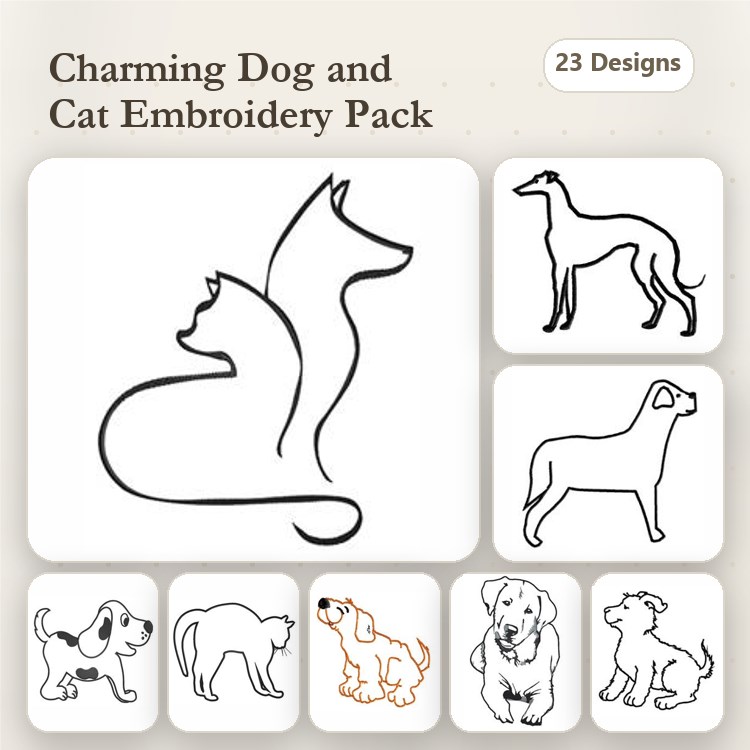 Dog & Cat Embroidery Bundle – Various Breeds (23 Designs)