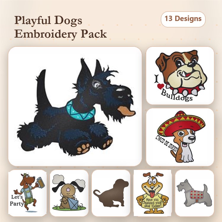 Bulldog & Dog Embroidery Bundle – Cute Breeds (13 Designs)