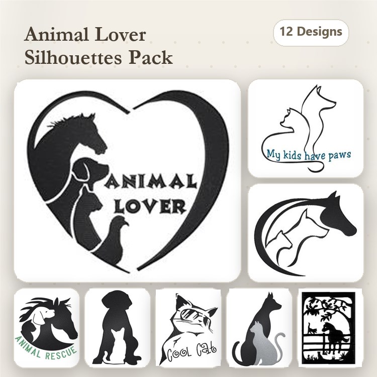Horse & Animal Silhouette Embroidery Bundle – Rescue & Lover Designs (12 Designs)