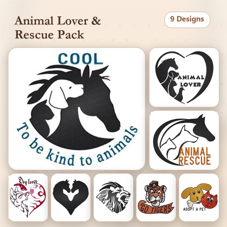 Tiger & Lion Mascot Embroidery Bundle – Animal Lovers (9 Designs)
