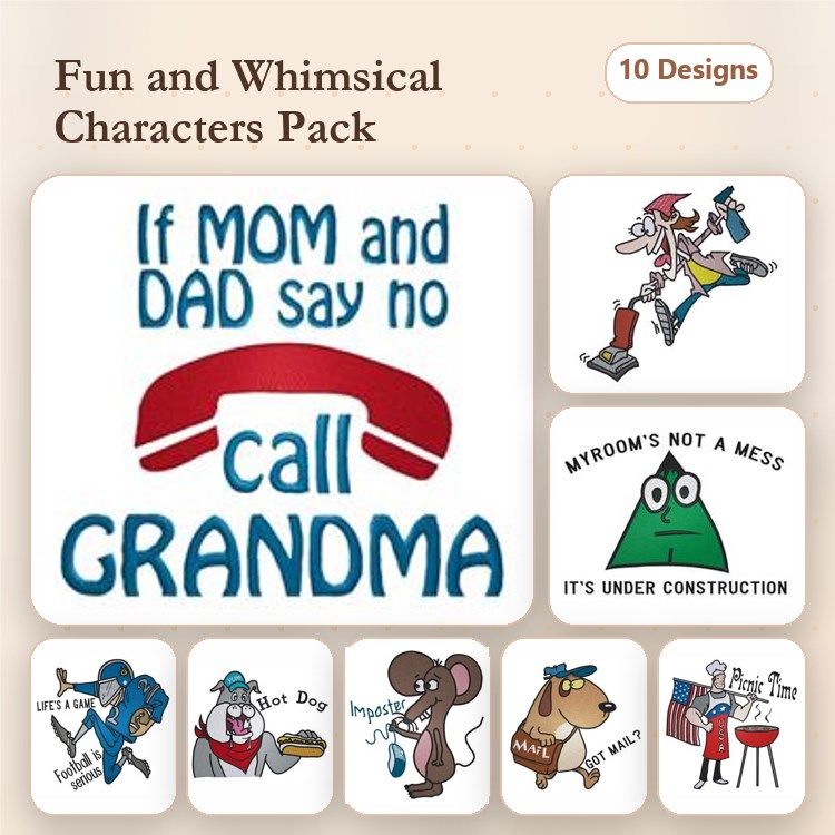 Cartoon Characters Embroidery Bundle – Fun Designs (13 Designs)