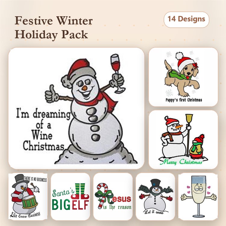 Christmas Themed Embroidery Bundle – Santa, Snowman & More (14 Designs)