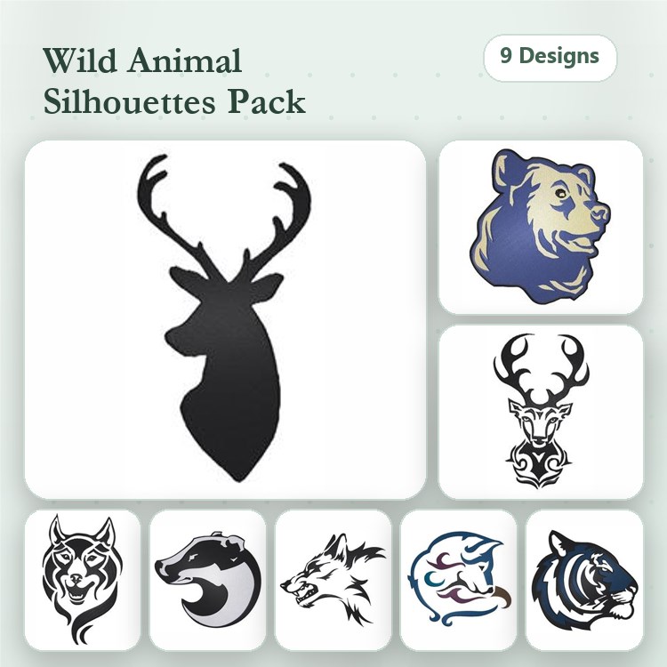 Wild Animal Silhouettes Embroidery Bundle – Deer, Bear, Wolf, Fox & More (9 Designs)