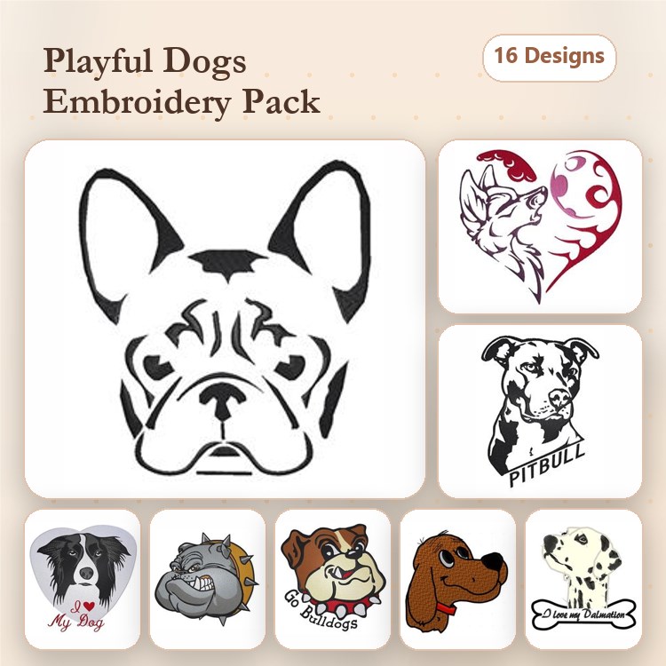 Coyote, Rottweiler & Cartoon Dog Embroidery Bundle – Dog Breeds (16 Designs)