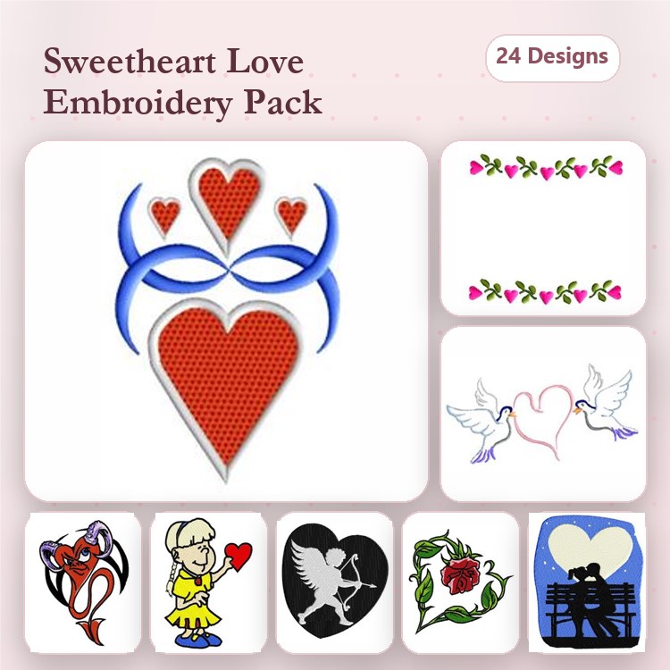 Deer, Couple, Hearts & Flowers Embroidery Bundle – Romantic Designs (24 Designs)