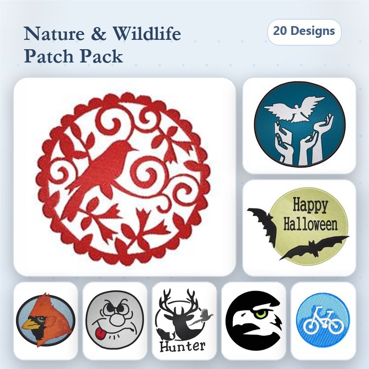 Redwork Nature & Wildlife Embroidery Designs Bundle – Bird with Swirls, Cardinal, Owl & More (20 Designs)