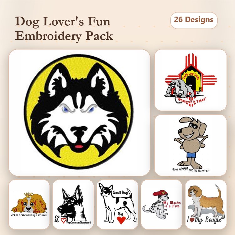 Dog Breeds Embroidery Bundle – Beagle, Bulldog & More (26 Designs)
