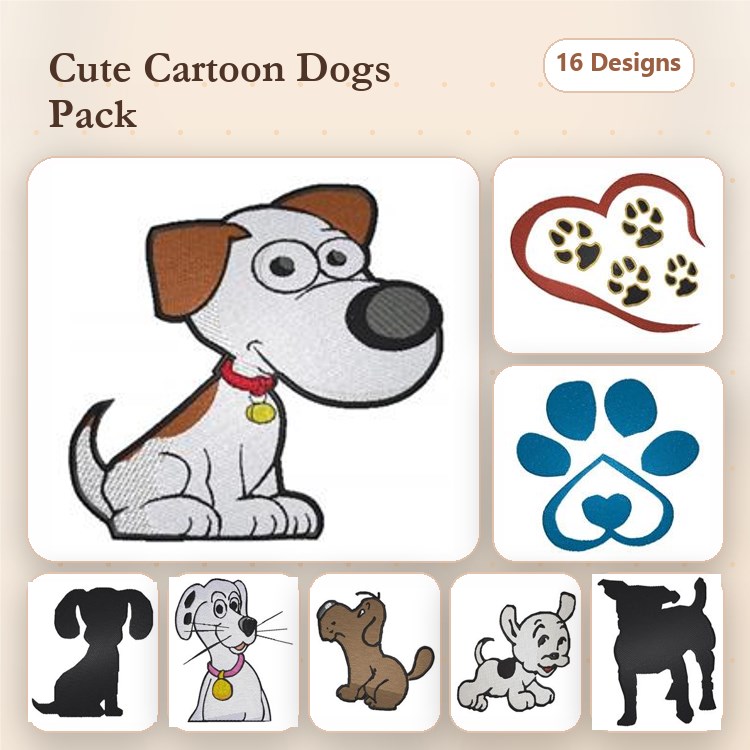 Dog Embroidery Bundle – Cat Dog, Playful Puppy & More (6 Designs)