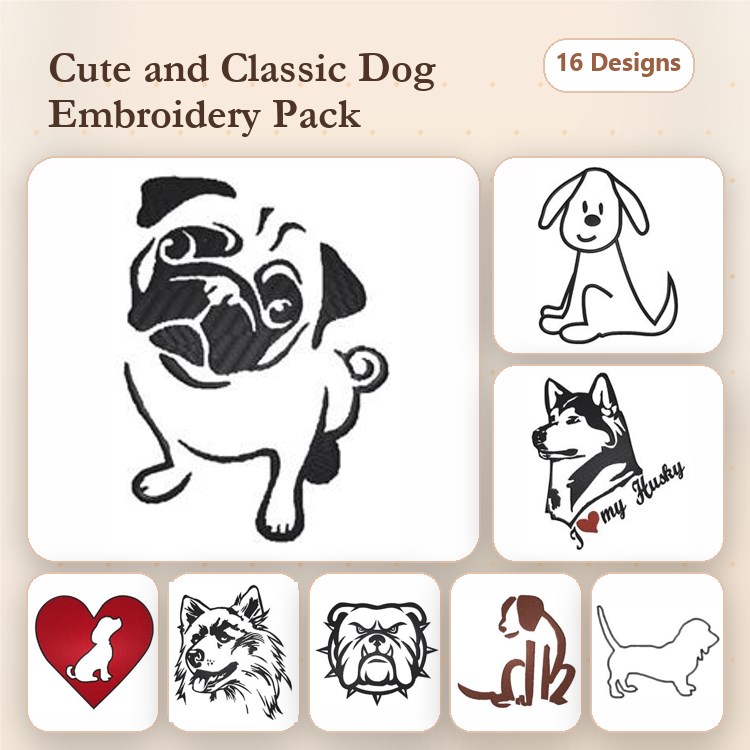 Labrador & Golden Retriever Embroidery Bundle – Dog Silhouettes & Hearts (16 Designs)