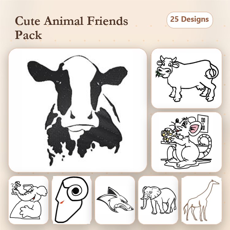 Animal Embroidery Bundle – Elephant, Bear, Rhino & More (25 Designs)