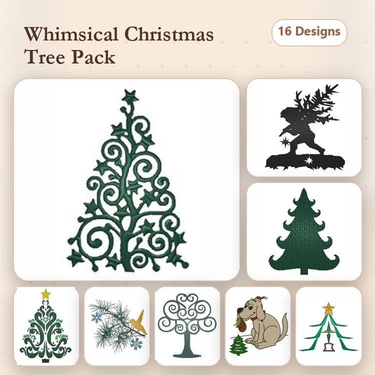 Christmas Tree & Snowman Embroidery Bundle – Holiday Designs (16 Designs)