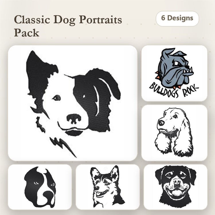 Bulldog & Dog Breed Embroidery Bundle – Canine Companions (6 Designs)