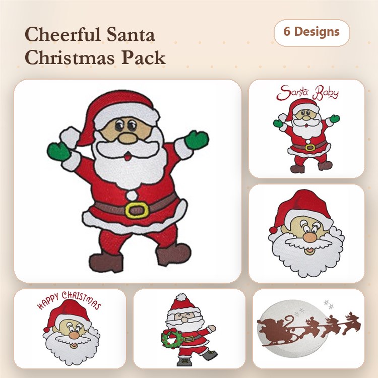 Cheerful Santa Embroidery Bundle – Christmas Designs (6 Designs)