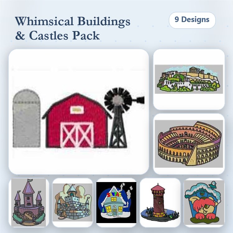 Castle & Barn Embroidery Bundle – Lion & Landmark (9 Designs)