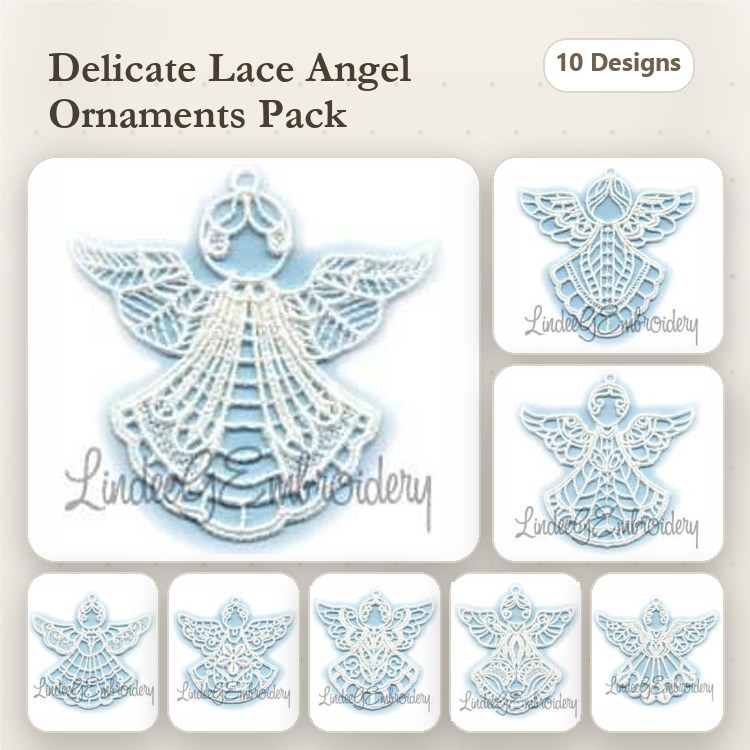 FSL Lace Angel Embroidery Bundle – Delicate Lace Ornaments & More (10 Designs)