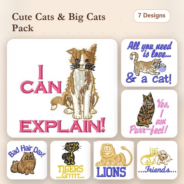 Tiger & Lion Embroidery Bundle – Fun Animal Quotes (7 Designs)