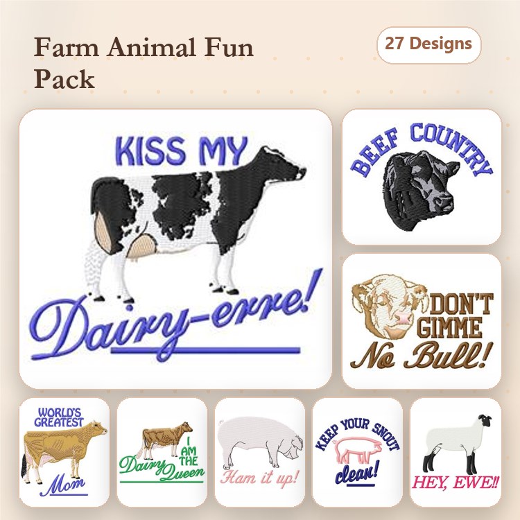 Tiger & Rabbit Embroidery Bundle – Fun Sayings & Animals (27 Designs)