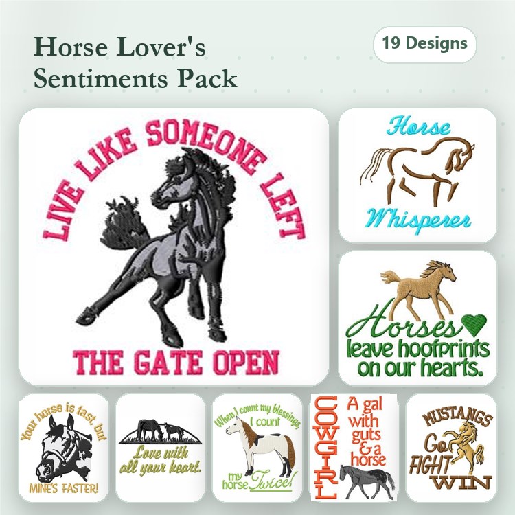 Horse-Themed Sentiments Embroidery Bundle – Live Like Someone Left the Gate Open, Horse Whisperer, & More (19 Designs)