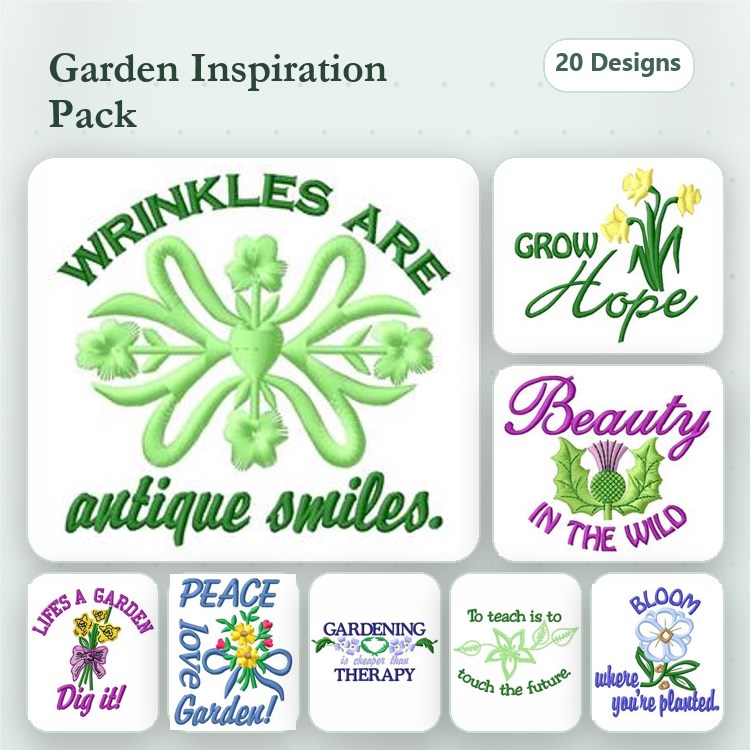 Garden Quotes Embroidery Designs Bundle – Wrinkles Are Antique Smiles, Bloom Where You're Planted & More (20 Designs)