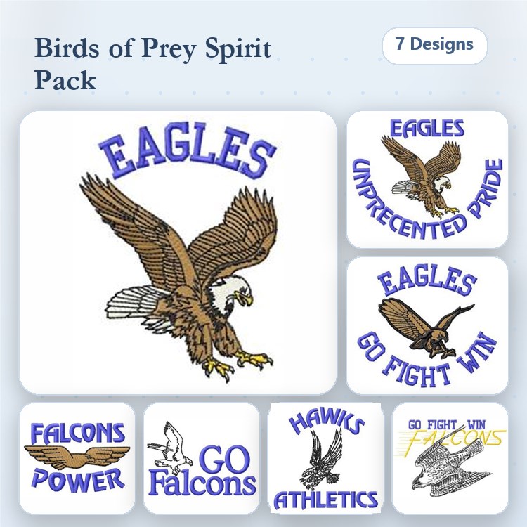 Birds of Prey Spirit Embroidery Designs Bundle – Eagles Emblem, Falcons Power, Hawks Athletics & More (7 Designs)