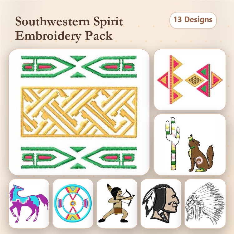 Southwestern Animal Embroidery Bundle – Horse, Cactus, Coyote & More (13 Designs)