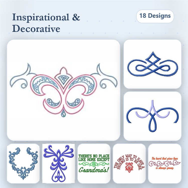 Inspirational Embellishments Embroidery Designs Bundle – Butterfly, Elegant Swirl, Floral Frame & More (18 Designs)