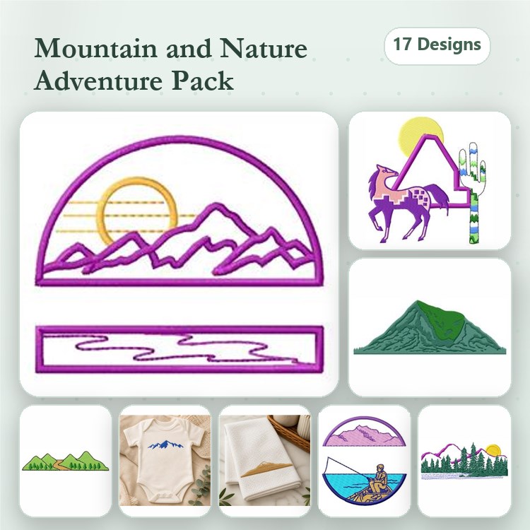 Mountain & Nature Embroidery Bundle – Scenic Landscapes (17 Designs)