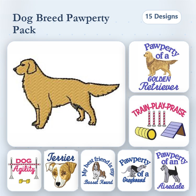 Golden Retriever, Basset Hound & Greyhound Embroidery Bundle – Dog Agility Designs (15 Designs)