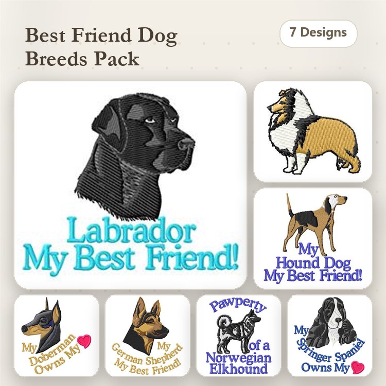 Dog Breed Embroidery Bundle – Best Friend Designs (7 Designs)