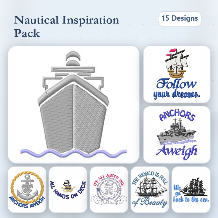 Nautical Embroidery Designs Bundle – Boat, Sailboat, Anchor & More (15 Designs)