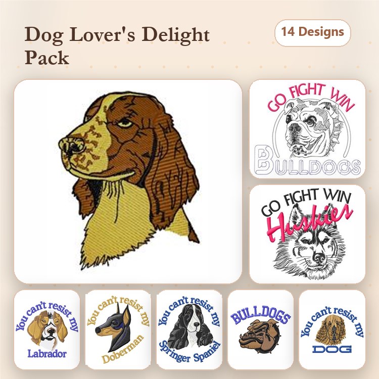 Dog Breed Embroidery Bundle – Poodle, Retriever, Doberman & More (5 Designs)