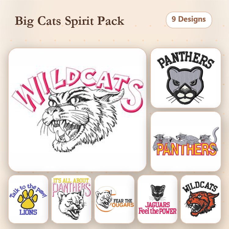 Wildcats & Panthers Embroidery Bundle – Talk to the Paw Lions, It's All About Panthers, Jaguars Feel the Power & More (9 Designs)