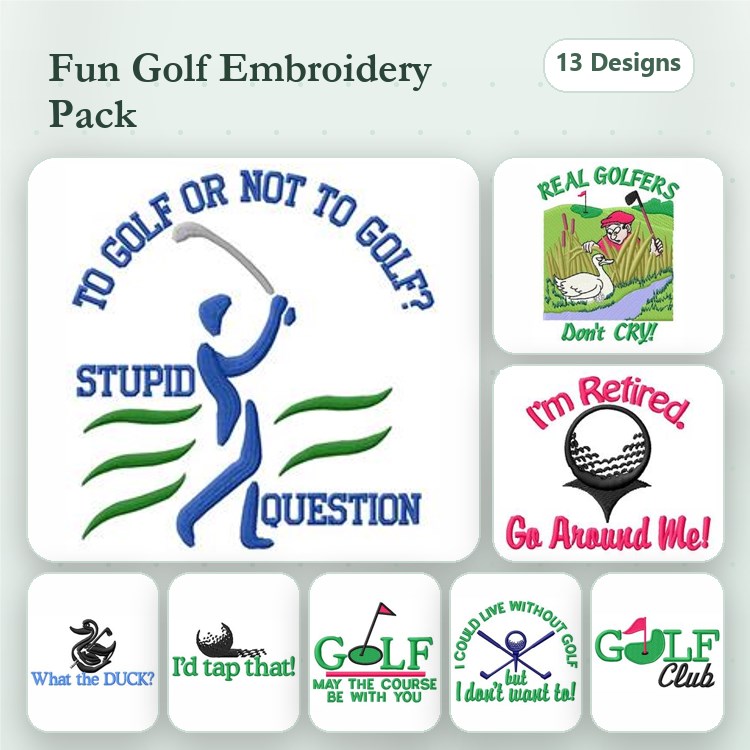 Golf Humor Embroidery Designs Bundle – Real Golfers Don't Cry, I'd Rather Be Golfing, Golfers Have More Fun & More (13 Designs)