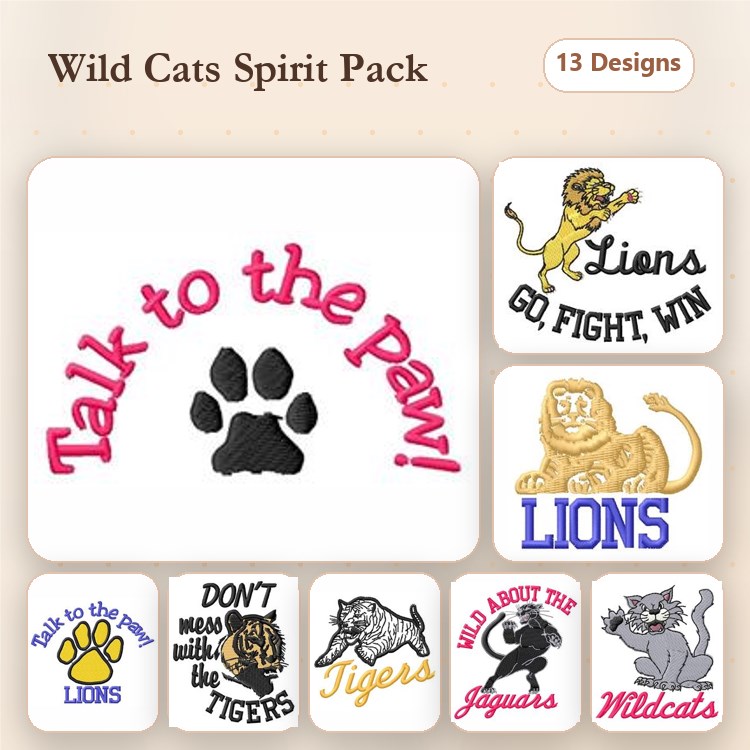 Wild Cats Spirit Embroidery Bundle – Talk to the Paw, Don't Mess with the Tigers, Jaguar & More (13 Designs)