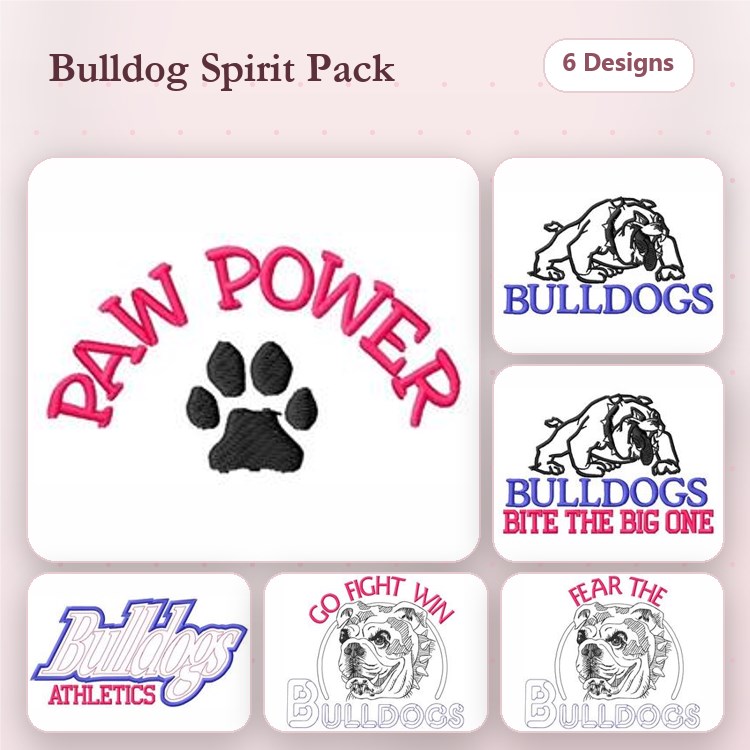 Bulldog Embroidery Bundle – Athletic & Motivational Designs (6 Designs)