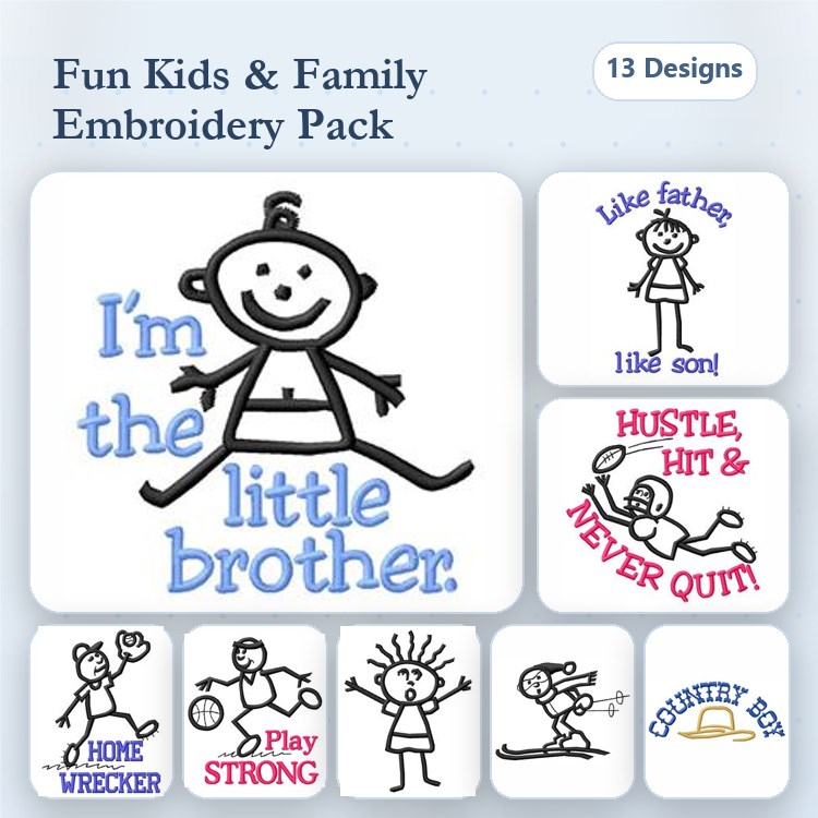 Redwork Children's Family Embroidery Designs Bundle – I'm the Little Brother, Like Father, Like Son, & More (13 Designs)