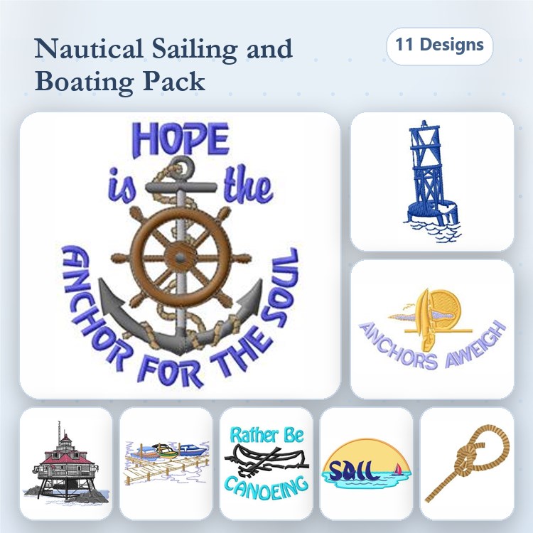Nautical Embroidery Designs Bundle – Anchors, Boats, Lighthouse & More (11 Designs)