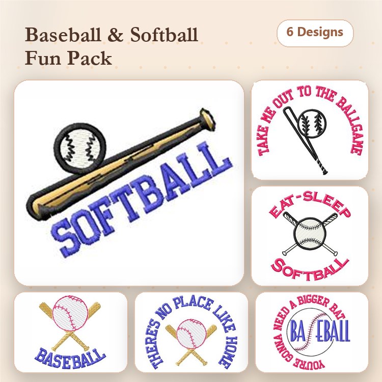 Baseball & Softball Embroidery Designs Bundle – Baseball, Softball, Take Me Out to the Ballgame & More (6 Designs)