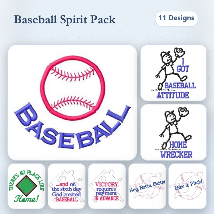 Baseball Spirit Embroidery Bundle – I Got Baseball Attitude, Hey Batter Batter, Home Wrecker & More (11 Designs)