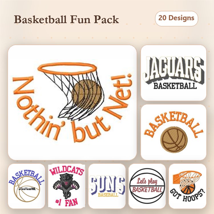 Basketball Embroidery Bundle – Nothin' but Net, Jaguar Basketball, Wildcats #1 Fan & More (20 Designs)