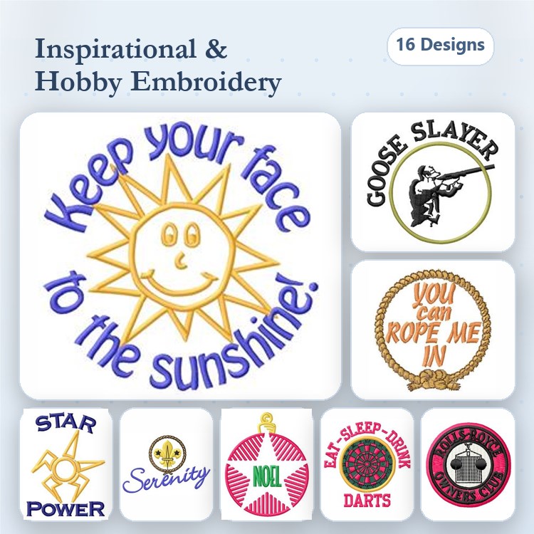 Inspirational Phrases & Icons Embroidery Bundle – Keep Your Face to the Sunshine, Star Power, Serenity & More (16 Designs)